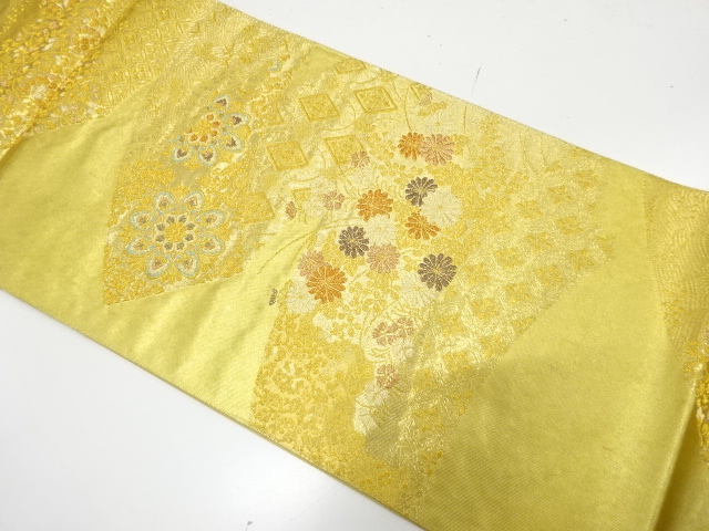JAPANESE KIMONO / FUKURO OBI / SILK / GOLD FOIL / WOVEN JIGAMI & FLOWERS & CLASSICAL PATTERN